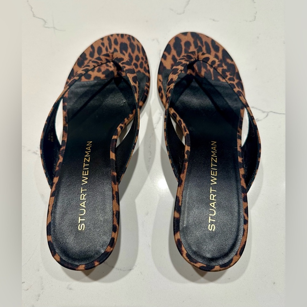 Stuart Weitzman Rio Sleek Leopard Kitten-Heel Sandals - size 8.5B - Picture 3 of 11